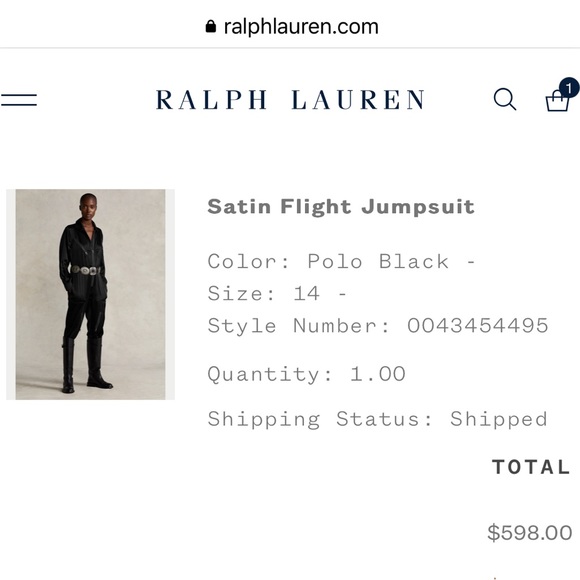 Polo by Ralph Lauren Women’s black satin flight suit. Size 14 - Picture 3 of 7